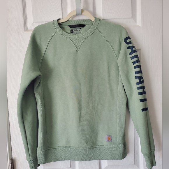 Carhartt Tops - Carhatt Womens Relaxed Fit Midweight Crewneck Block Logo Sleeve Graphic Size: S